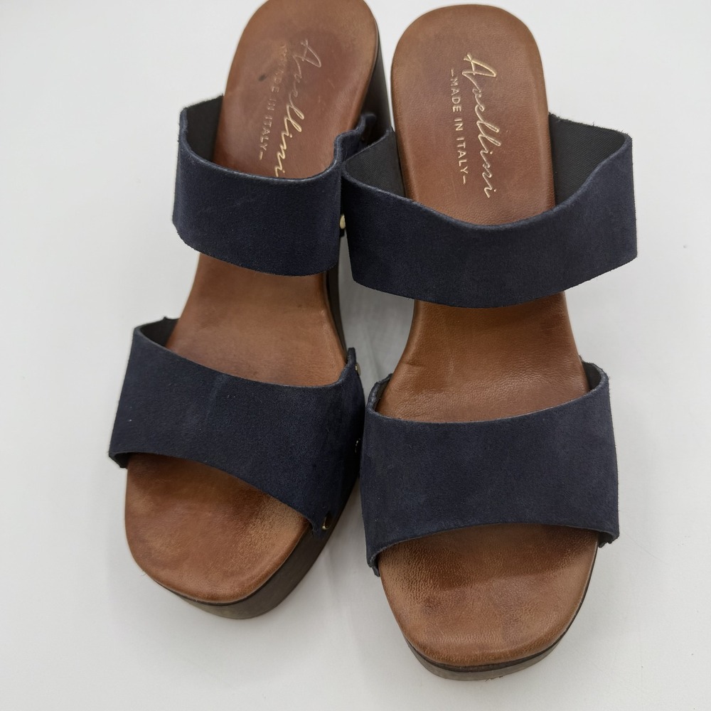 Avellini Sandals Womens Size 8 Blue Slide Block Heel Studded Made In Italy - Picture 7 of 11
